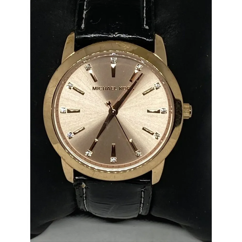 Michael Kors Elena MK3609 Women's Black Leather Analog Dial Quartz Watch WO283 - Picture 2 of 12